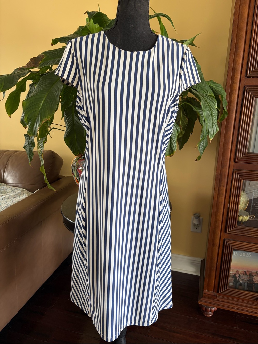 J. McLaughlin navy blue & white striped Helena dress  - Size Large